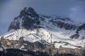 View of the peaks of Mount TÃÂªte ÃÂ  l`Ane from MegÃÂ¨ve..Mont Blanc massif chain seen from the French side